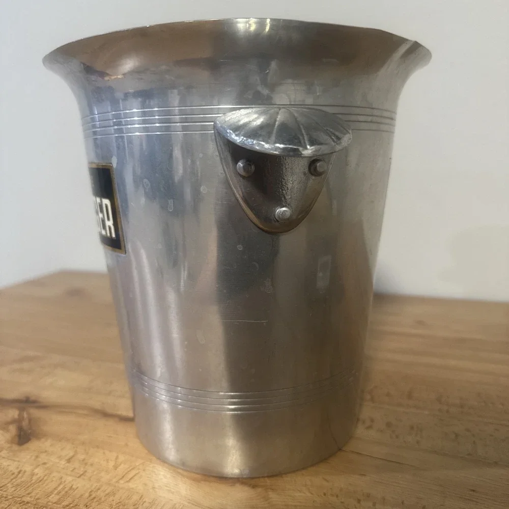 VTG French Pol Roger Champagne Ice Bucket With Black And Gold Label Metal
